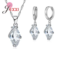 1 hot wholesale luxury rhinestone 925 sterling silver women finger necklace earrings set lady wedding romantic jewelry