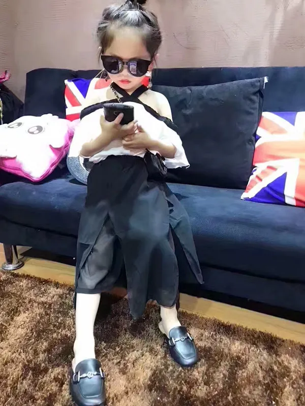 Mother Daughter Clothes Suits for Family Girl Summer Chiffon Suit 2017 New Strapless 2pcs Tops + Wide Leg Pants Sets Look | Мать и