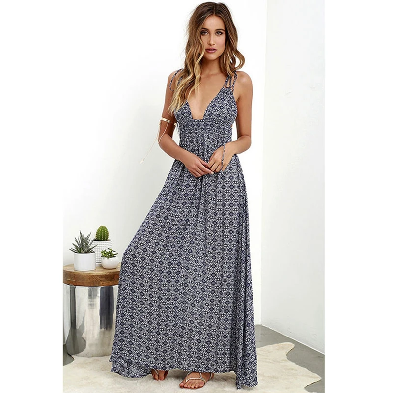 

Women Summer Boho Maxi Long Dress 2019 Fashion Evening Party Beach Bandage Dresses Vestidos Woman Sundress Floral Halter Dress