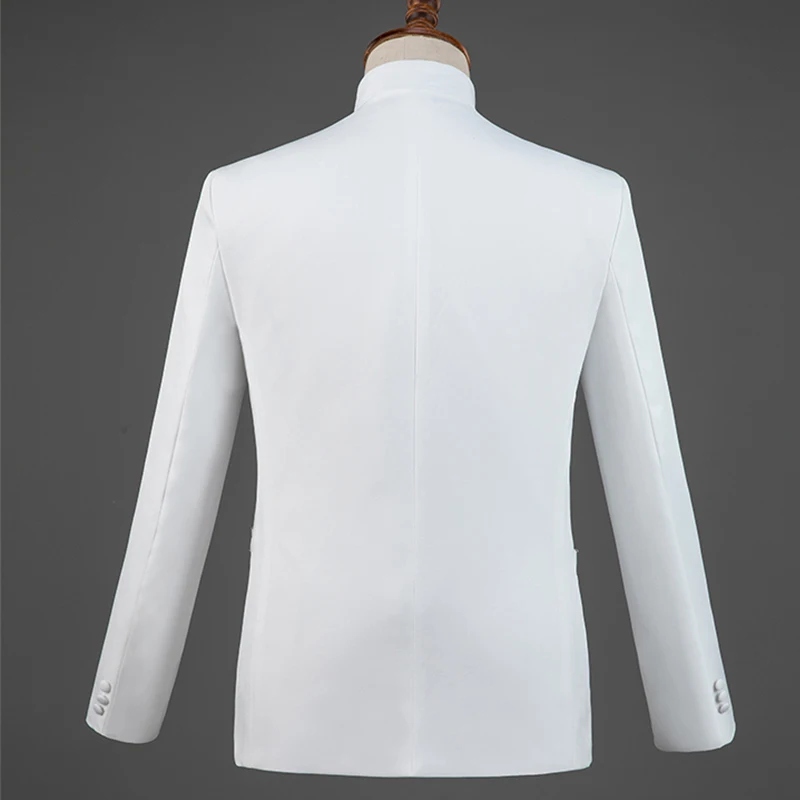 

Men Jacket Suit Black White Outfit Stand Collar Coat Set Male Party Clothes Nightclub Bar Costume Singer Performance Wear DT743