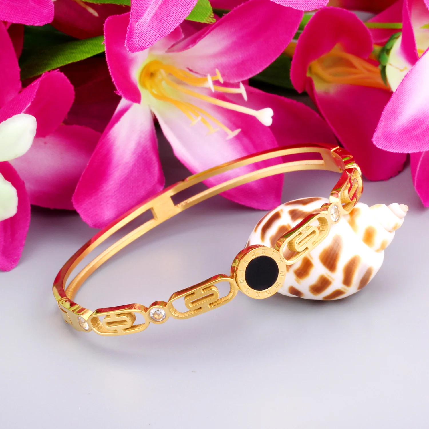 Браслет LUXUSTEEL femme Золотые круглые римские браслеты с манжетами из нержавеющей