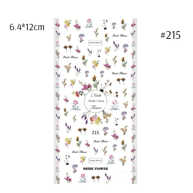 Pattern 215 1 лист ногтей MAD Lavender Blossom наклейки для ногтей высушенный цветок для ногтей искусство Клей 3D наклейки - Цвет: Pattern 215