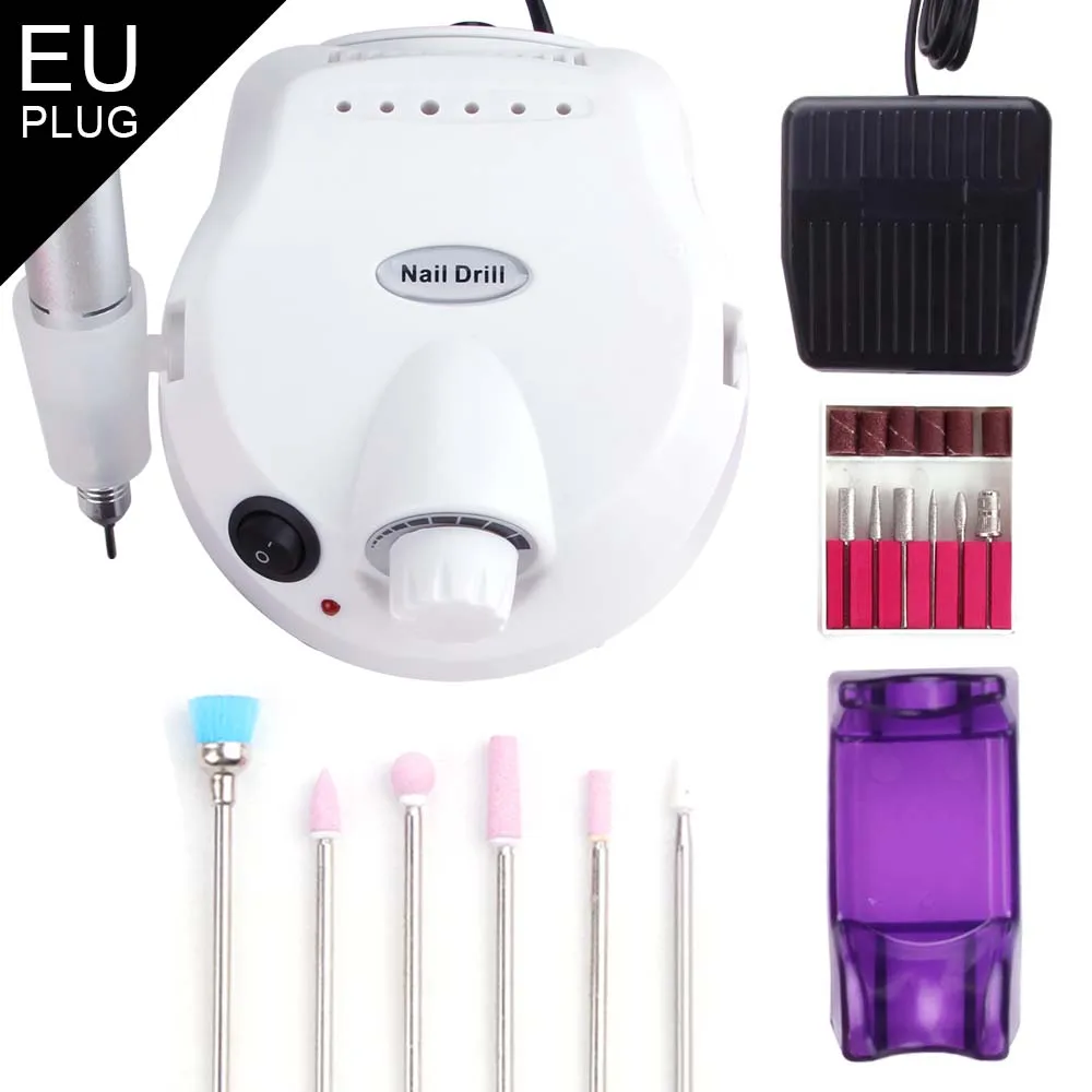 White machine Set6 Электрическая дрель для ногтей аппарат для маникюра гель для удаления кутикулы Фрезерное долото набор инструментов для педикюра профессиональный дизайн ногтей - Цвет: White machine Set6