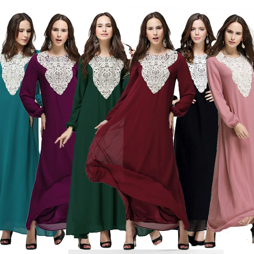 6 видов стилей красивое мусульманское женское платье Abaya Двухслойное шифоновое с