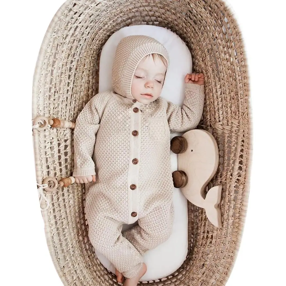 Baby Unisex Clothes Long Sleeve Rompers+ Hats for Newborn Boys Girls Outfits 2pcs Toddler Kids One Piece Jumpsuit 0-18M Sweater