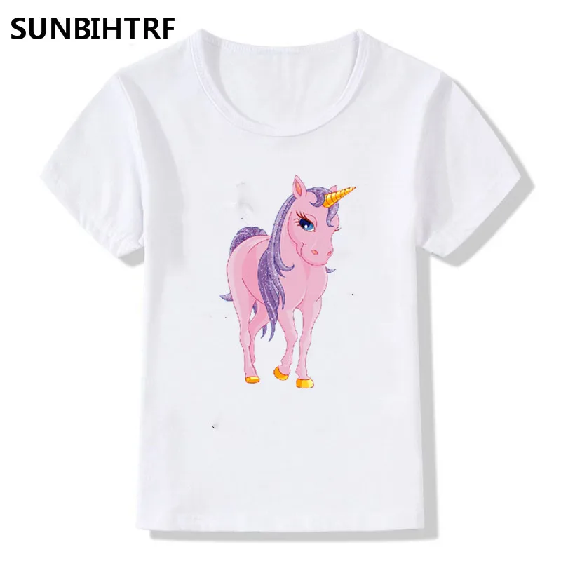 Коллекция 2018 года красивые розовые детские футболки с принтом единорога летняя