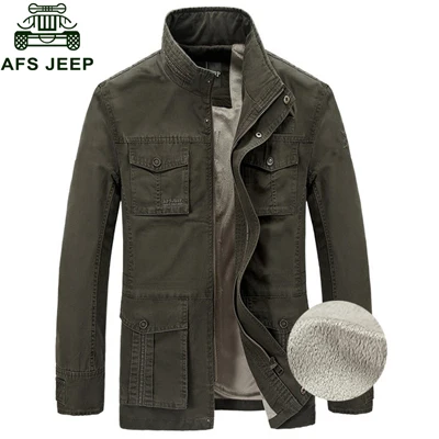 AFS JEEP брендовая мужская куртка, Толстая Теплая Флисовая зимняя мужская куртка, армейские военные куртки, пальто с множеством карманов, Chaqueta Hombre - Цвет: Армейский зеленый