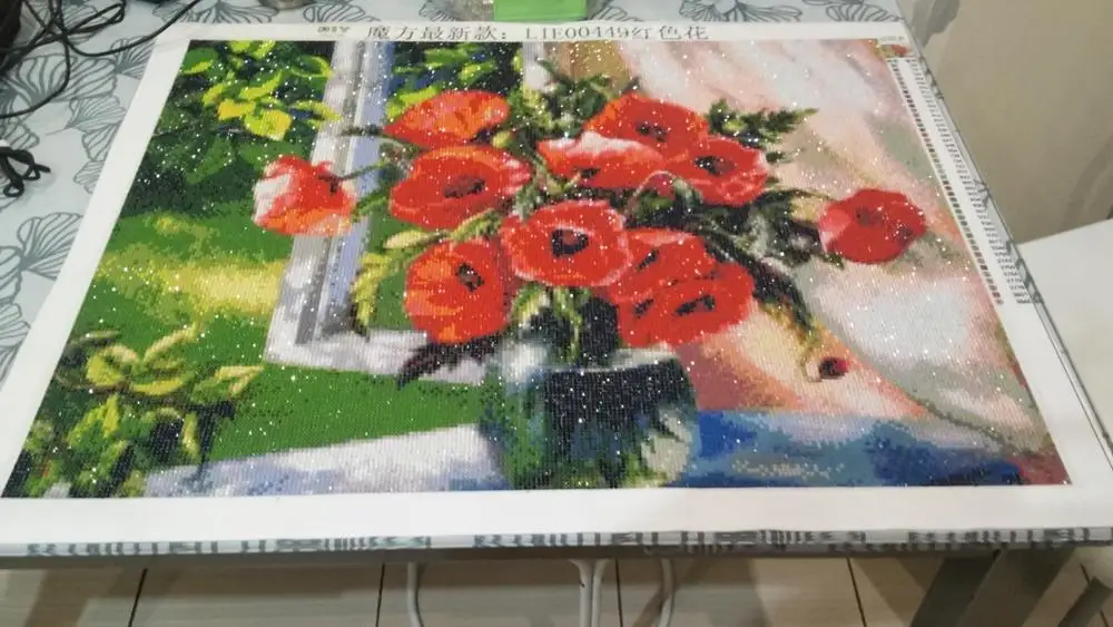 B033 Новая полная квадратная Алмазная вышивка ваза с красными цветами 5d сделай сам