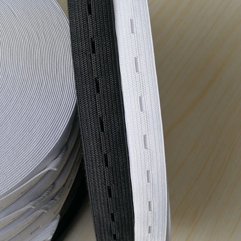 5 Meters 15/20/25MM Flat Elastic Band with Button Holes Elastic Band for DIY Garment Sewing Accessories White/Black Wire Webbing