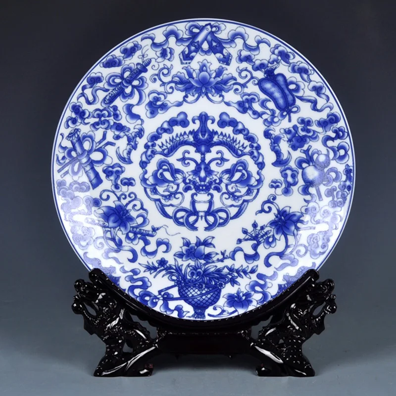 10 дюймовый керамический фарфор Jingdezhen ремесла сине белый декоративная тарелка
