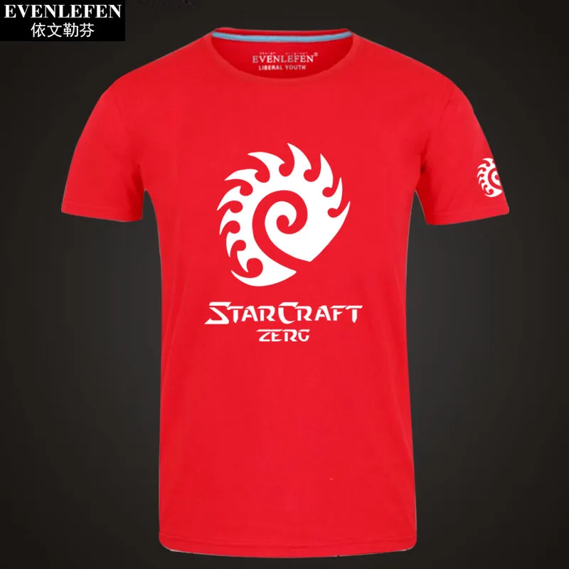 Red6 StarCraft 2 Protoss Zerg футболка с коротким рукавом мужская игровая хлопковая с полурукавом Студенческая Большая одежда летняя - Цвет: Red6