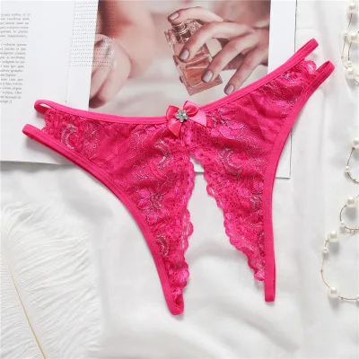 Rose Red VDOGRIR, сексуальные трусики, открытая промежность, порно, кружевное нижнее белье, с вырезами, прозрачное женское белье, стринги, стринги с бантом, сексуальные трусы - Цвет: Rose Red