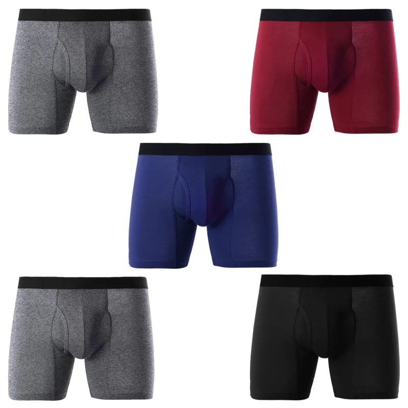 C39 4pcs Add 1 gray 5 шт./лот, мужские длинные трусы-боксеры, хлопковое Мужское нижнее белье, трусы-боксеры, calzoncillos hombre marca, европейский размер s m l xl 2XL - Цвет: C39 4pcs Add 1 gray