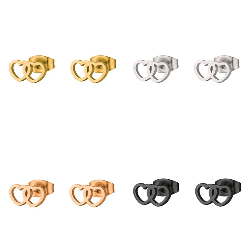 Double Heart Earring Yiustar New Arrival Romantic Earings for Girls Kids 304 Stainless Steel Stud Earrings Cute Tiny Love Earrings Jewelry Kids Gifts - Окраска металла: Double Heart Earring