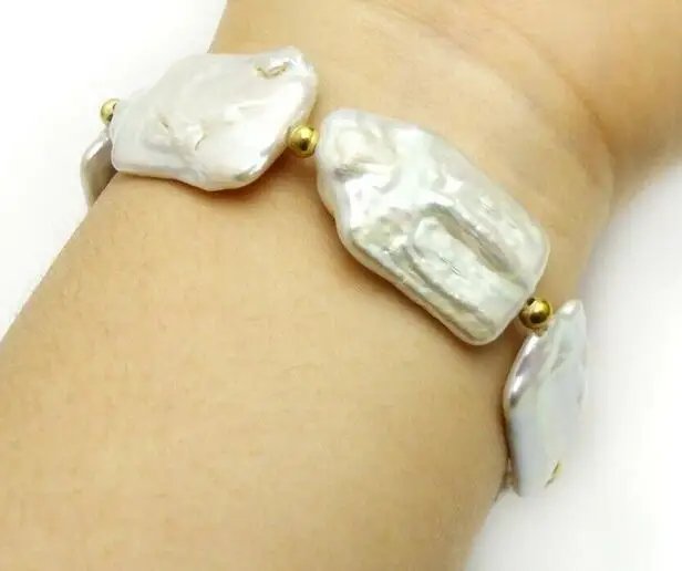

Natural Rectangle 20*30mm White FW Pearl Bracelet for Women Jewelry 7.5''