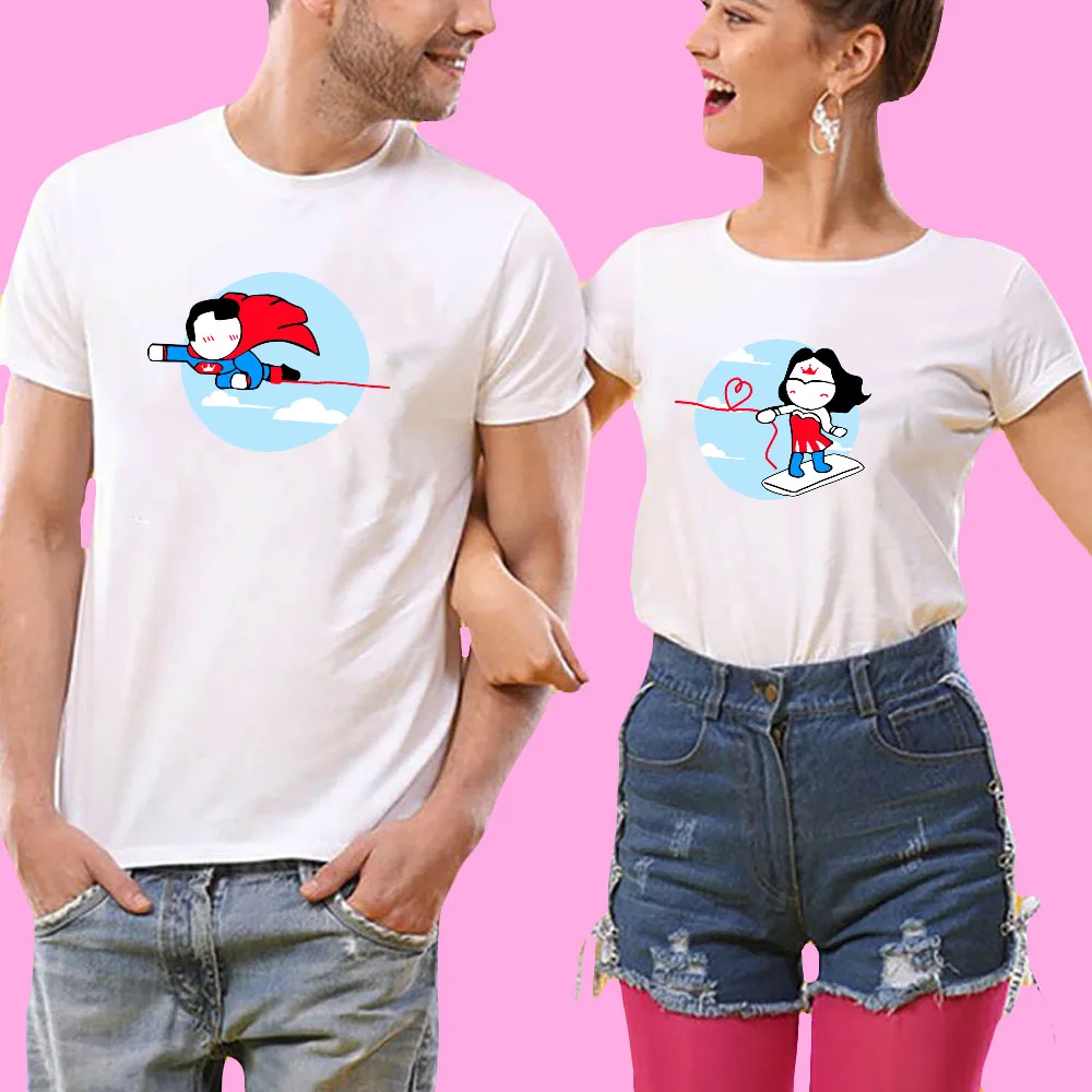 QIM Couples Lovers T-Shirt for Women 2019 Summer Cotton Casual White Tops Tshirt T Shirt Love Heart Print Female | Женская одежда