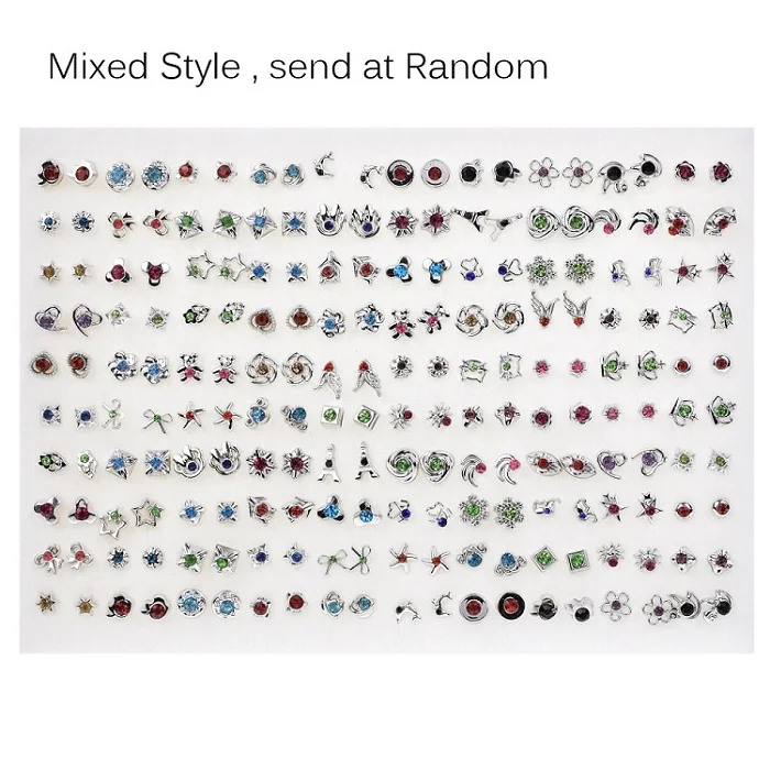 Silver mix Style 100 пар цвета: золотистый, серебристый Красочные Стразы, с принтом в виде цветов и корона с узором форме сердца, разные Стиль маленькие серьги-гвоздики Комплект сережек для женщин, ювелирные изделия для девушек, подарок - Окраска металла: Silver mix Style