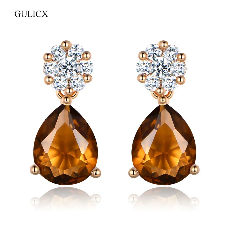 GULICX 2016 модные серьги-капли со слезой для женщин золотистые коричневые желтые