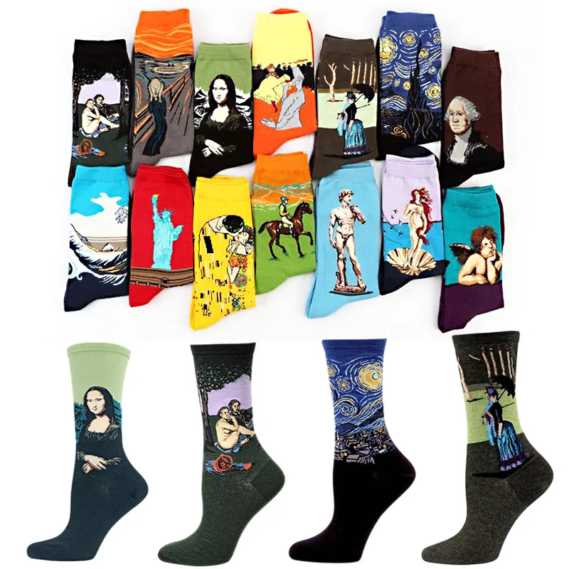 

Fashion 19 Patterns Cotton Socks Famous Painting Printed Character Harajuku Design Women Men Art Socks Clothing Accessories