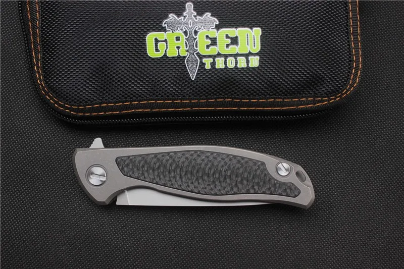 

Free shipping Green thorn F95 Flipper folding knife D2 blade,G10 Titanium handle outdoor camping pocket fruit knife EDC tools