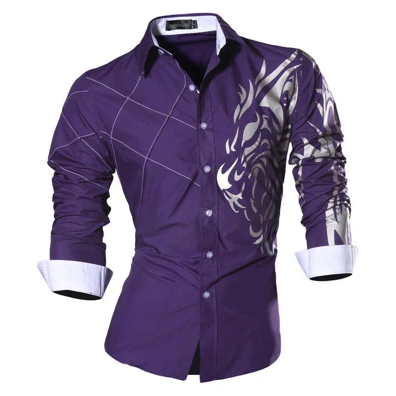 Purple Jeansian весна осень особенности рубашки мужские повседневные джинсы рубашка новое поступление с длинным рукавом Повседневные облегающие мужские рубашки Z030 - Цвет: Purple