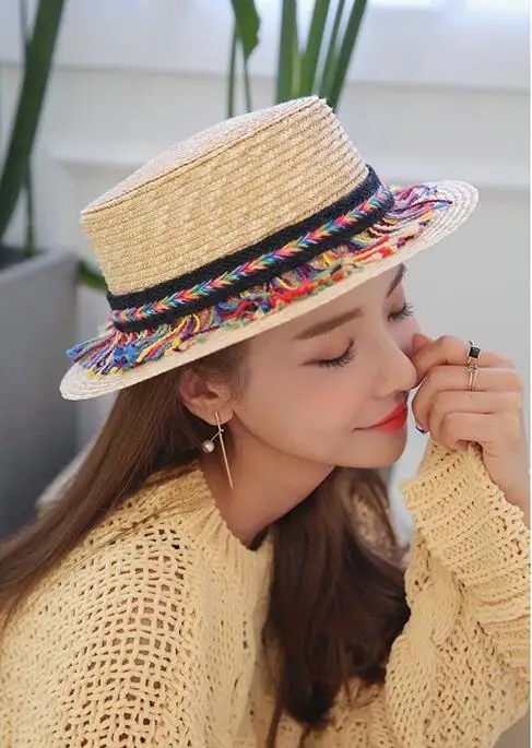 

10pcs Summer Women Sun Hats Sweet Colorful Tassel Straw hats Girls Vintage Beach Panama Hats