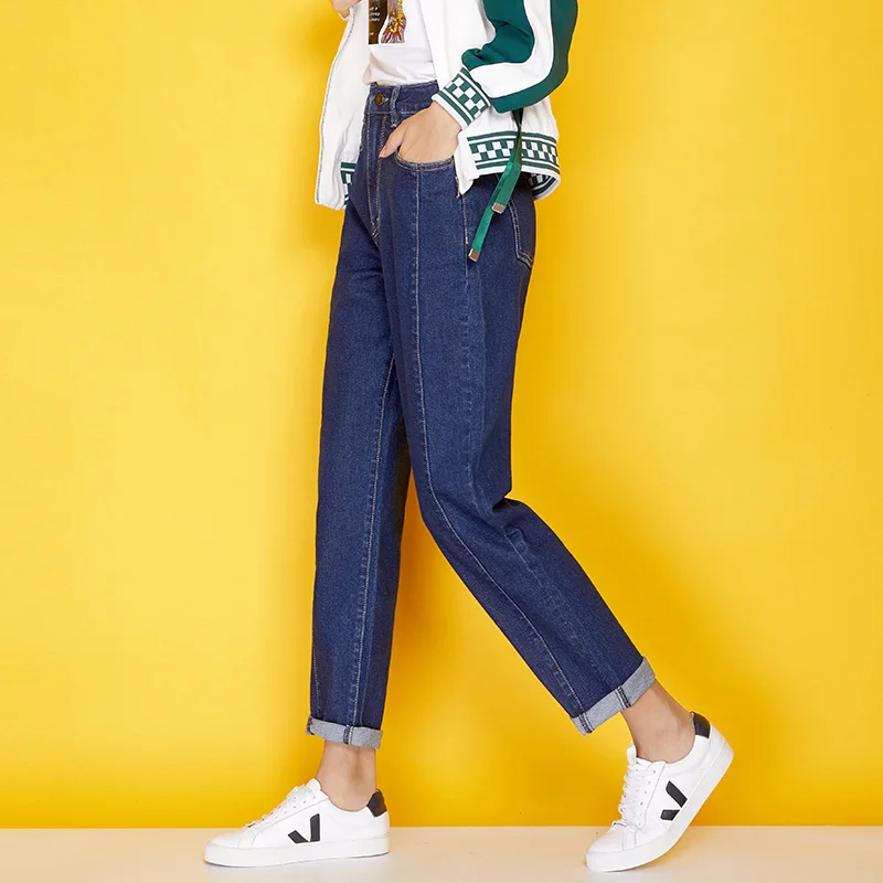 LEIJIJEANS новые осенние высокие уличные плиссированные темно синие с высокой талией