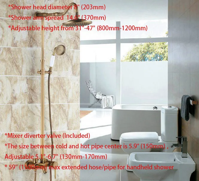 Vintage Retro Antique Brass Single Handle Lever Bathroom 8 Inch Round Rain Shower Faucet Set Tub Mixer Tap Hand mrs226 | Обустройство