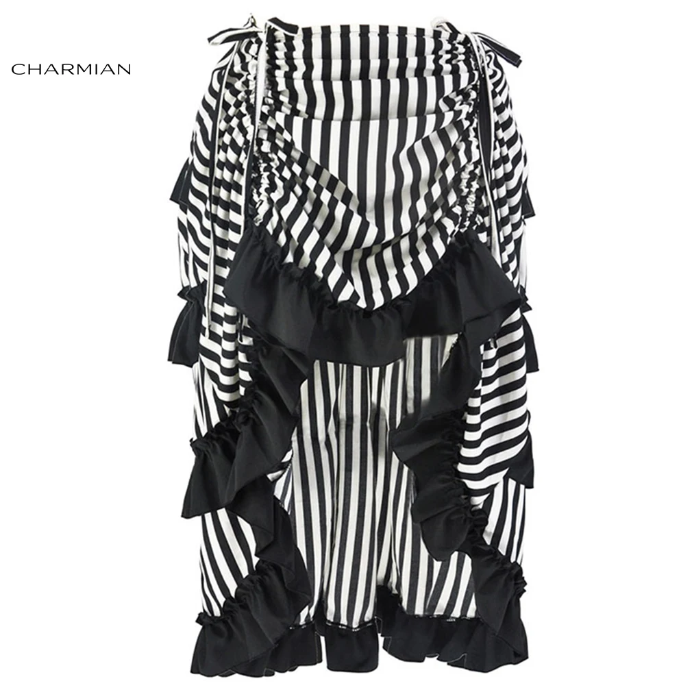"Charmian Steampunk Corset Skirt Women's Gothic Stripe Ruffle High Low