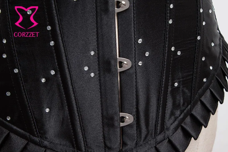Ruffle Trim Satin со стразами Espartilhos корсет корсетные Overbust Белый Бюстье сексуальный готический свадебные корсеты и бюстье