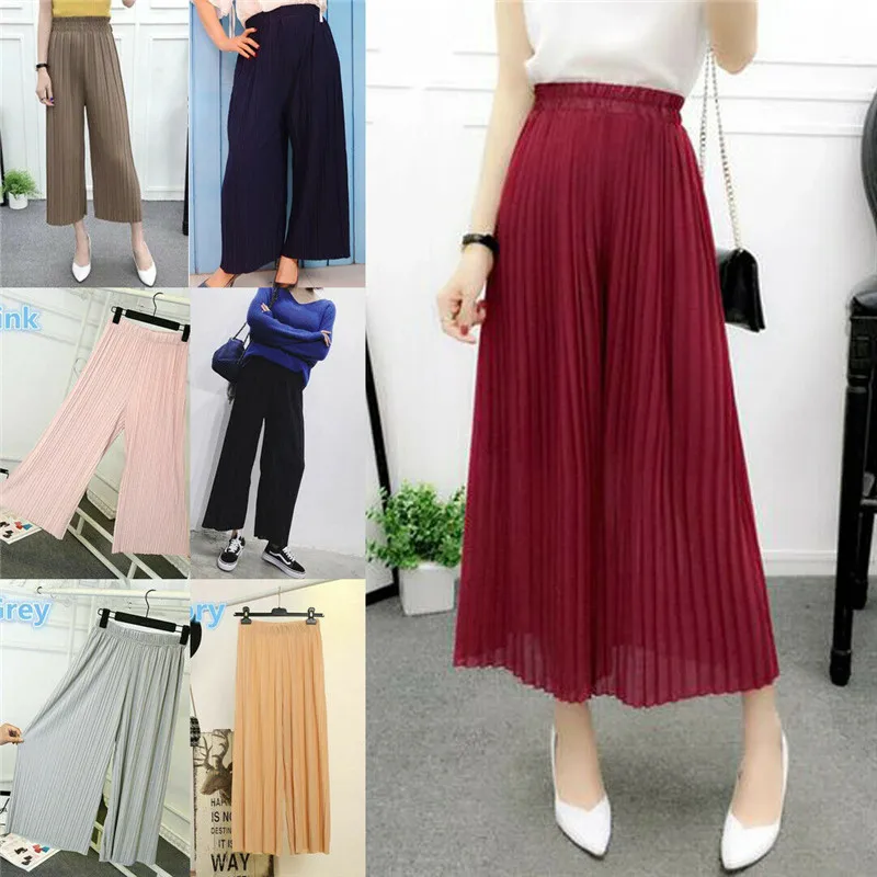 Летние модные женские плиссированные шифоновые широкие брюки женская