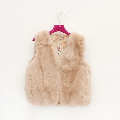 Light pink B Детский жилет для девочек, жилет с кроличьим мехом, Короткая Талия для девочек, детская одежда с натуральным мехом, однотонный меховой жилет, черный, бежевый - Цвет: Light pink B