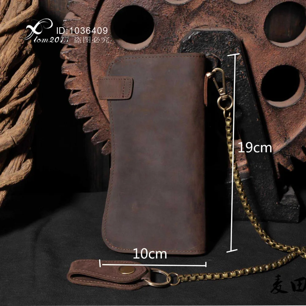 Мужской Длинный кошелек из коричневой кожи в байкерском стиле с джинсовой