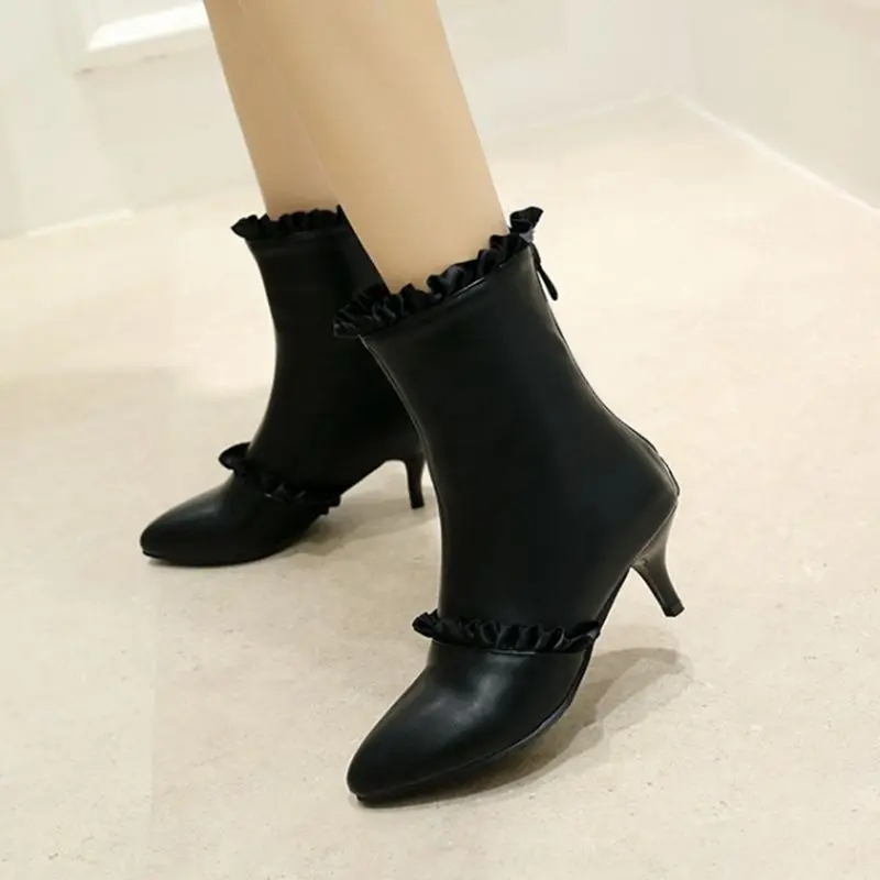 QPLYXCO 2017 New Sweet fashion Big size 31-47 ankle boot short winter warm Women pointed Toe high heel wedding Party shoes A-529 | Обувь