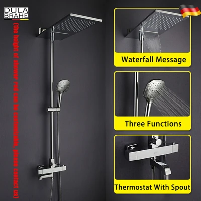 D107-Thermostatic Смеситель для ванной комнаты, смеситель для ванны, водопад, дождевая насадка для душа, термостатический смеситель, цифровая душевая панель, Душевая система - Цвет: D107-Thermostatic