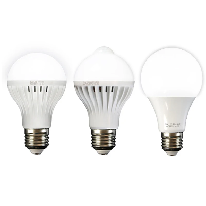 

Светодиодная лампа E27 3 Вт 5 Вт 7 Вт 9 Вт с датчиком движения, умная лампа с PIR-датчиком, автоматический звуковой светильник, инфракрасный корпус, радар, сенсорный светильник для дома, коридора, 220 В, 1 шт.