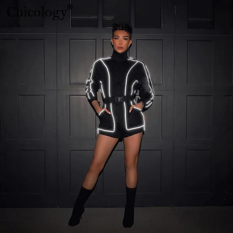 Женский комбинезон на молнии Chicology готический короткий с светоотражающей