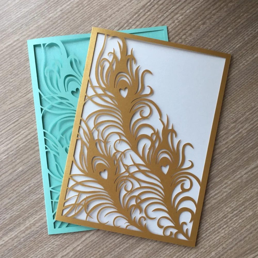 

50pcs New Arrived Design Tiffany blue Color Wedding Birthday Invitation Card With Laser Cut shimmer paper craft Phoneix Pattern