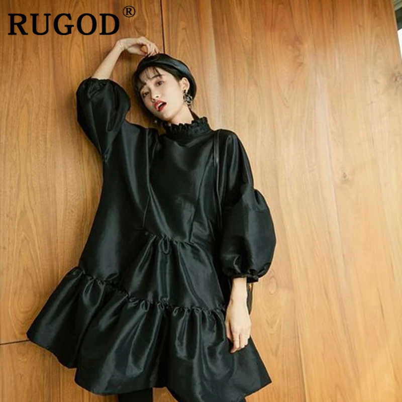 RUGOD готическое модное женское платье мини тонкий рукав фонарик свободного