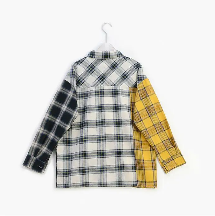 Весенне-осенняя клетчатая рубашка Женские повседневные сращивающиеся рубашки |