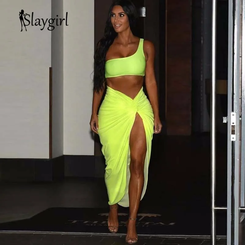 Slaygirl/зеленый однотонный костюм женский комплект 2 шт. пикантные вечерние Юбки