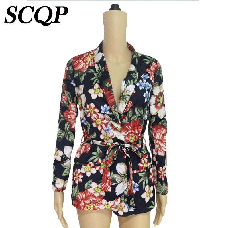 SCQP Bow Lace Up Printed Spring Jacket Women Long Sleeve Ladies Fashion Outerwear Womens Floral Cardigan Vintage 2017 Woman Coat | Женская