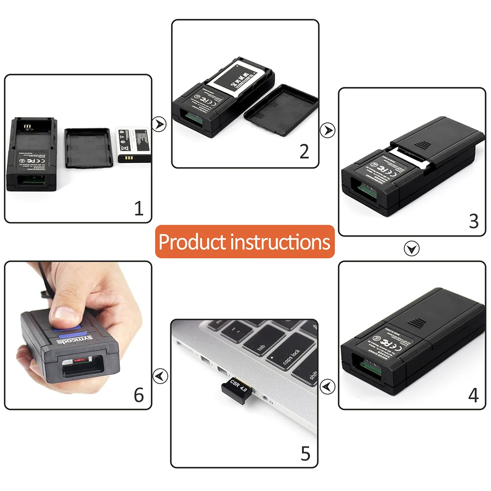 Bluetooth сканер штрих кода 1D лазерный Портативный USB 2 4G беспроводной считыватель