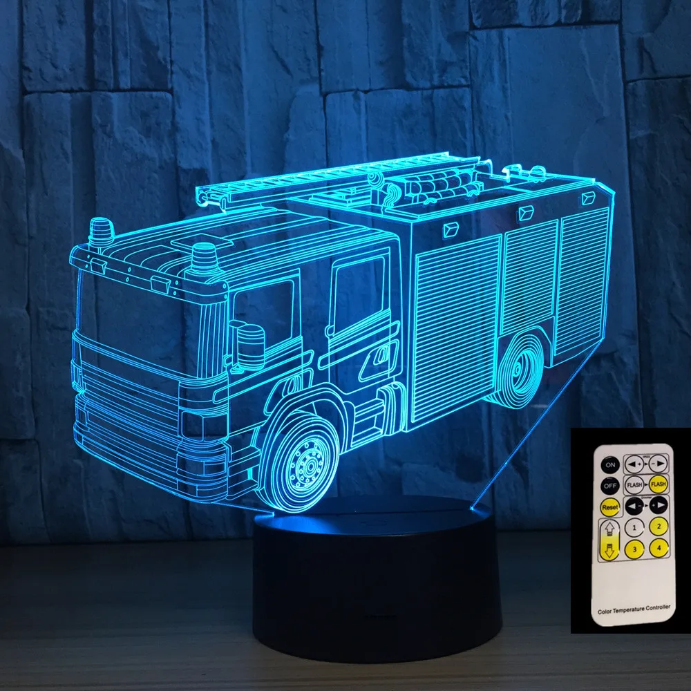 Пожарная машина 3D Ночная лампа 7 цветов s LED USB настольное ночное освещение как