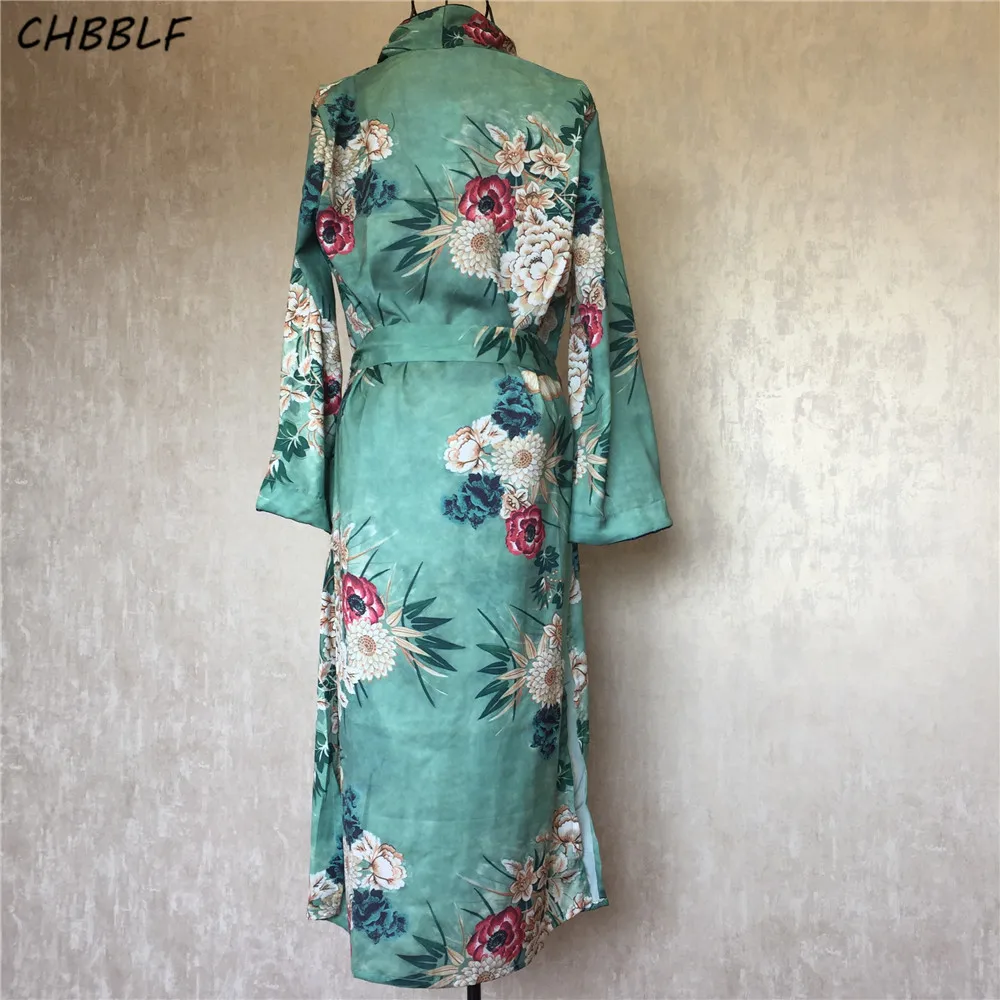 Новое весеннее кимоно с отложным воротником пальто принтом винтажное поясом