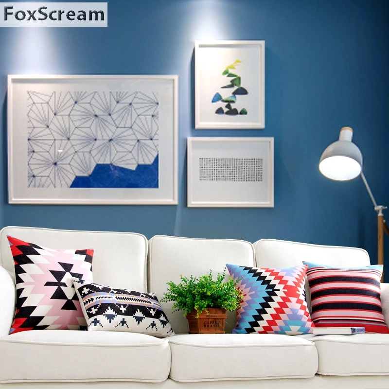 Геометрический декоративный чехол для диванных подушек красно-серый подушки