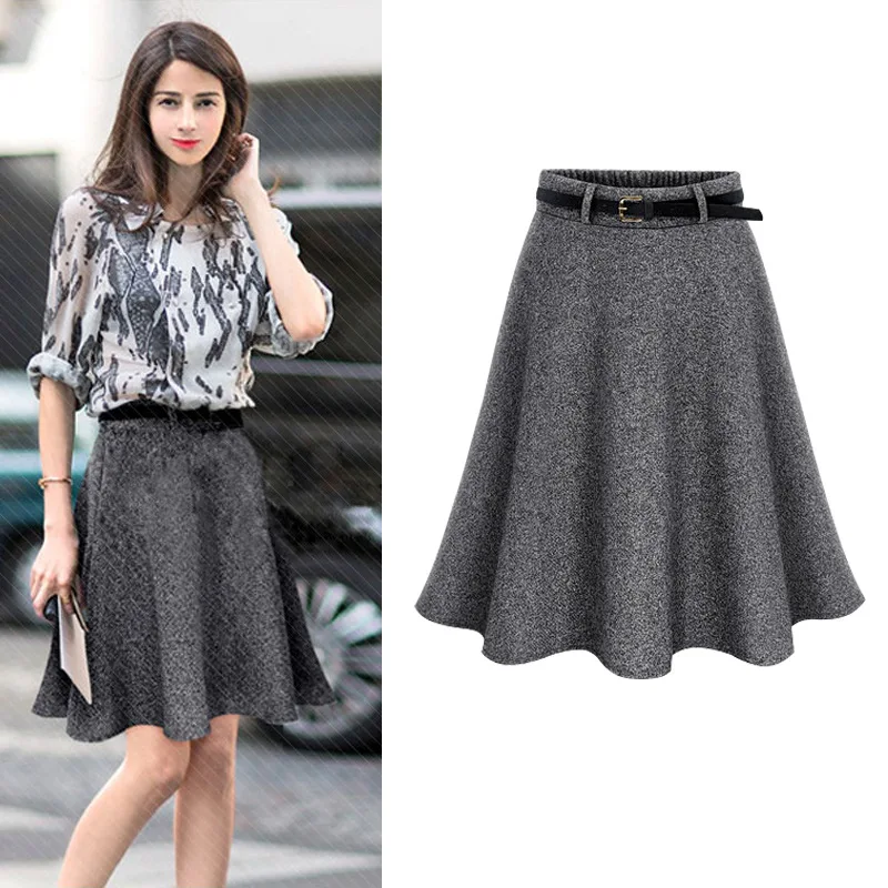 Женская плиссированная юбка миди шерстяная размера плюс с запахом 2018|falda fashion|pleated