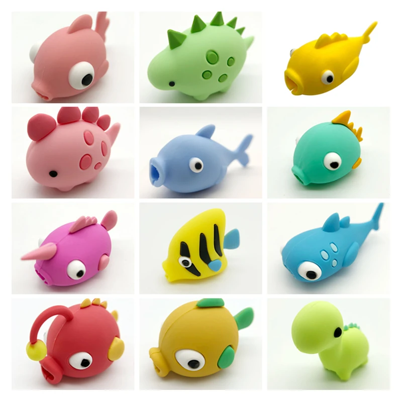 Новый кабель bite Dinosaur USB защита для кабеля &quotукус&quot Рыба органайзер мобильного