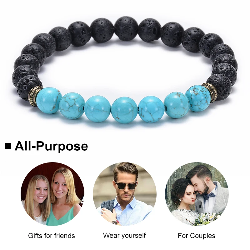 Черные бусины из лавы браслет 7 чакр баланс бусин рейки Будда молитва бирюзы