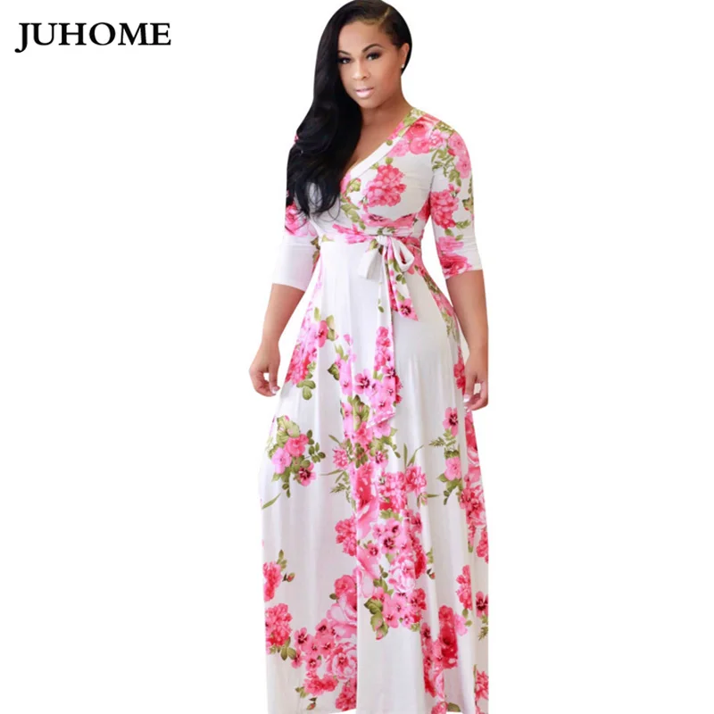 2020 long sleeve maxi dress beachwear boho tunic femininos vestidos autumn floral print fashionable flower sexy robe | Женская одежда